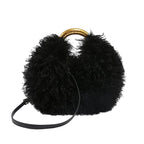 Women's Solid Color Plush Shoulder Bag with Adjustable Strap