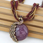 Vintage Peacock Metal Tassel Pendant Necklace and Sweater Chain
