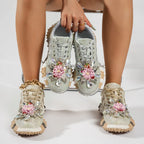 Women's Rhinestone Platform Sneakers Diamond Lace-Up Casual Skateboard Shoes