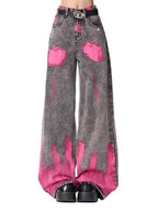 Graffiti Printed Wide Leg Jeans for Women High Waisted Gray