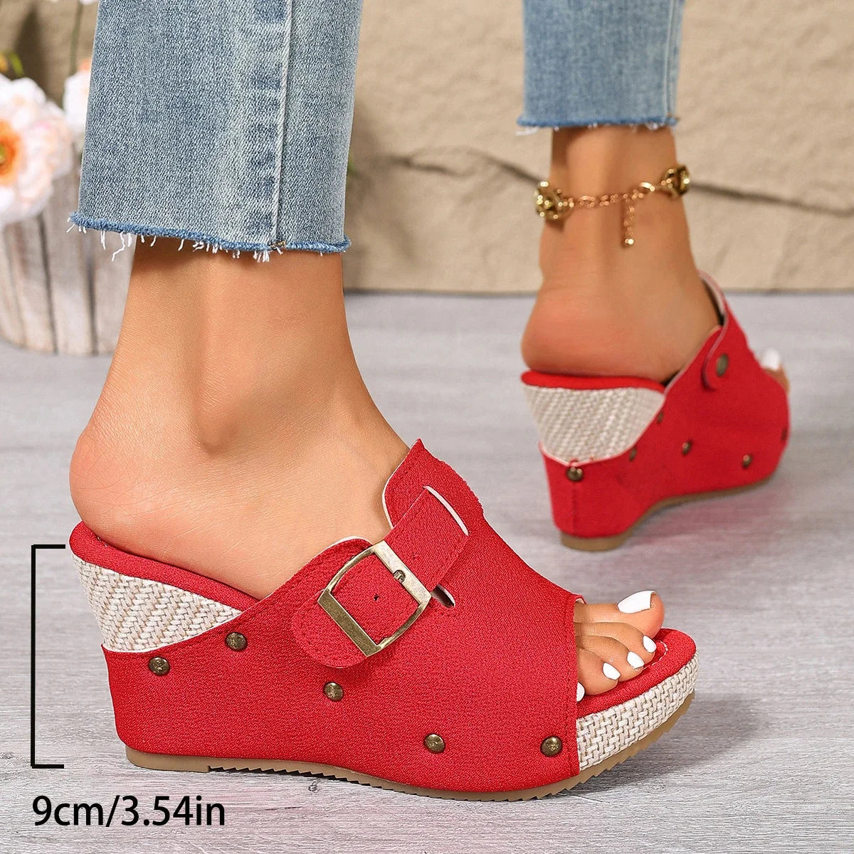 Women's Chunky Platform Wedge Sandals 3.5-inch Heel Summer Footwear