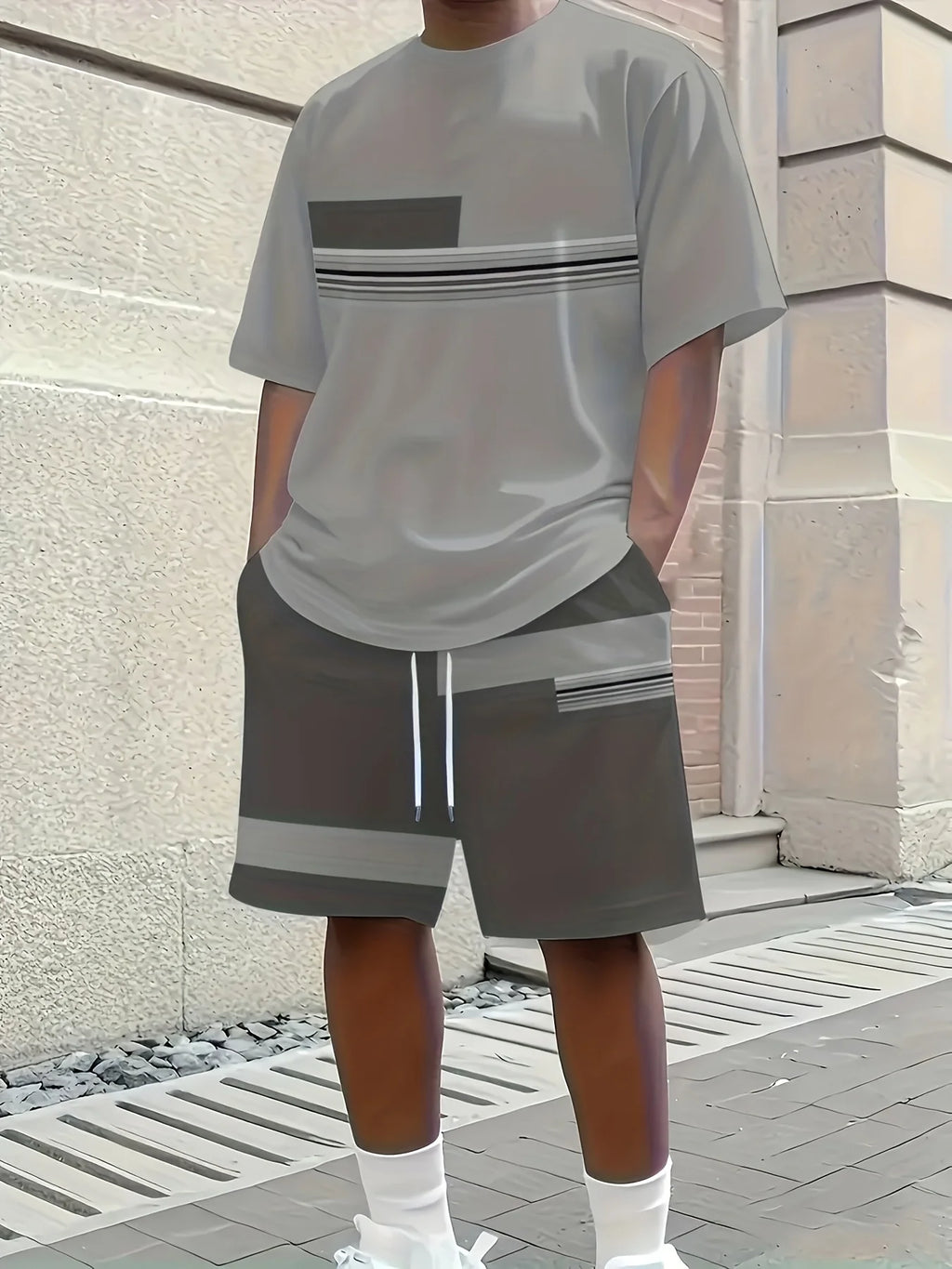 Men's Casual 3D Print T-Shirt and Shorts Suit Set