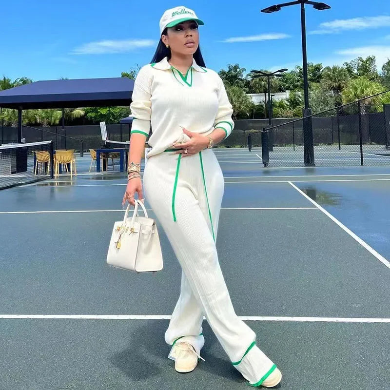 Women's Striped Sweater Wide Leg Pants Two-Piece Set