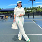 Women's Striped Sweater Wide Leg Pants Two-Piece Set