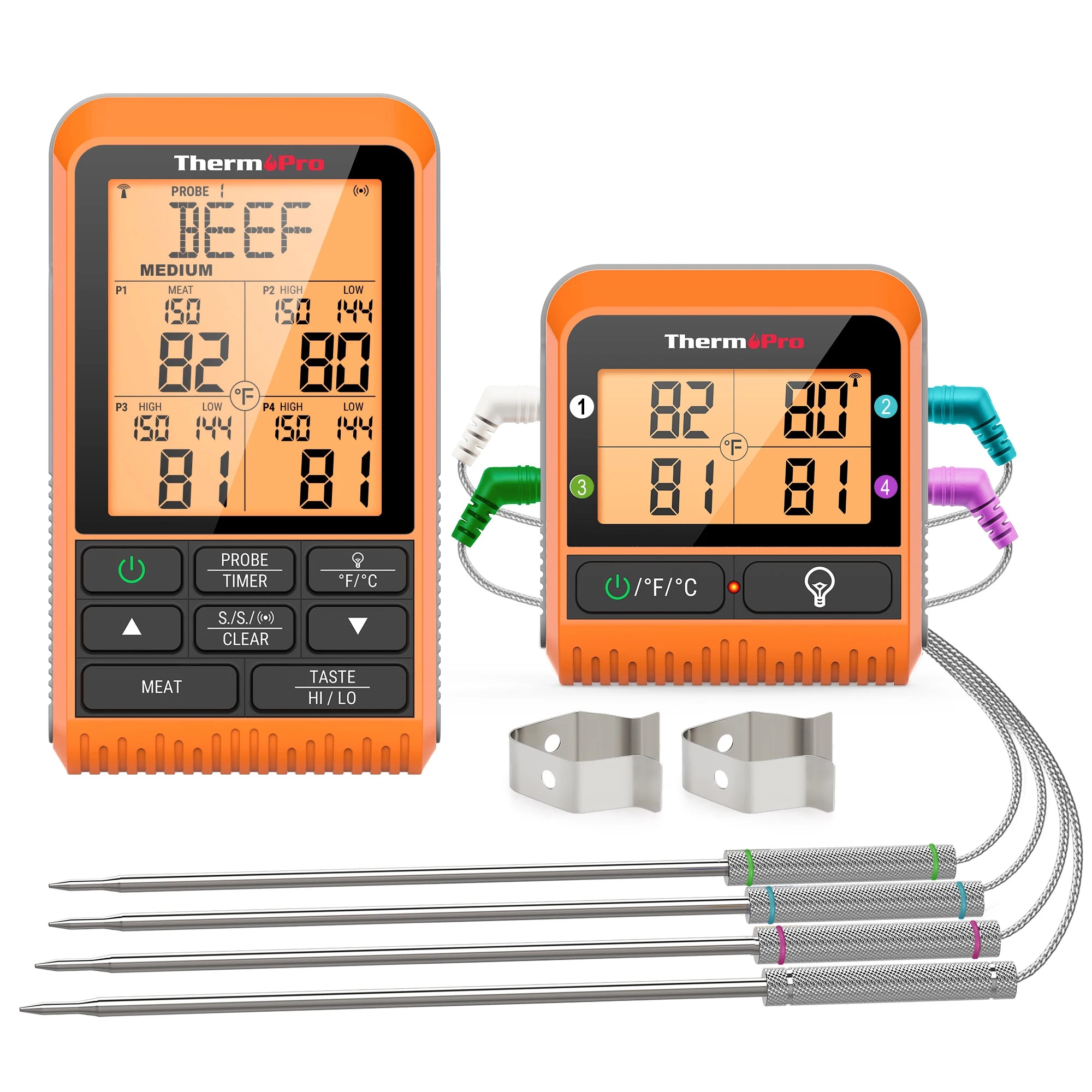 Digital Wireless Barbecue Meat Thermometer with 4 Probes TP829C