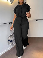 Women's Casual Short Sleeve Top and High Waist Pants Set