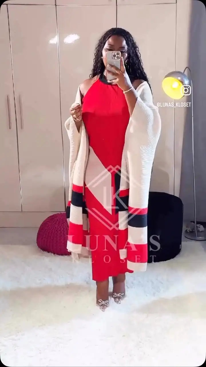 Women's Pleated Colorblock Two Piece Dress Set