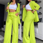Women's Split Sleeve Blazer Straight Leg Pants Suit Set