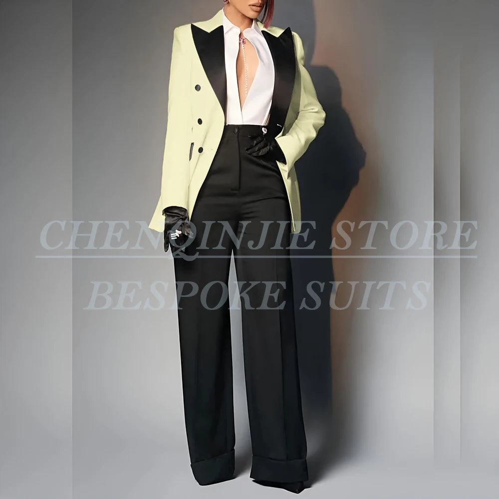 Women's Double Breasted Peak Lapel Slim Fit Pants Suit