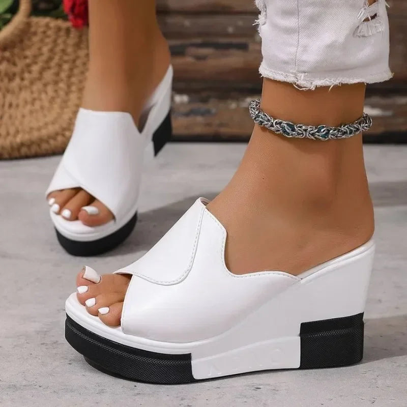 RZSMTYA Women's Wedge Sandals Peep Toe Slip-On Platform Shoes