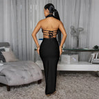 Women's Flower Halter Neck Long Sleeve Evening Party Dress 31801