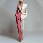 Women's Peaked Lapel Contrast Color Blazer Pants Suit