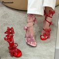 Women's Rhinestone Mesh Bowknot Snake Coiled Gladiator Stiletto Sandals 3.7in