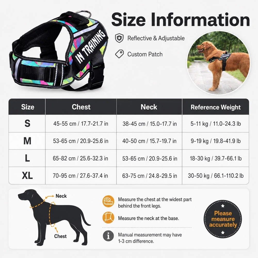 Adjustable Nylon Dog Harness with Neck Guard and Reflective Breathable Mesh Vest