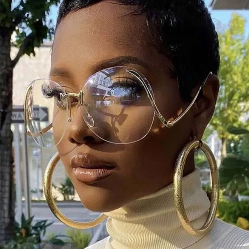 Women's Trendy Round Geometric Metal Oversized Sunglasses