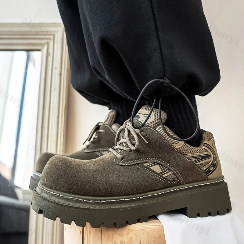 Men's Retro Lace Up Chunky Casual Short Boots