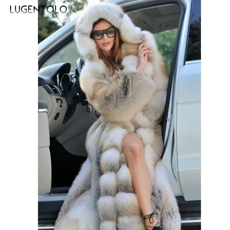 Women's Thick Warm Hooded Faux Fur Coat JLSKU8488