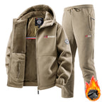 Men's Casual Retro Fleece Jacket and Pants Two Piece Tracksuit Set