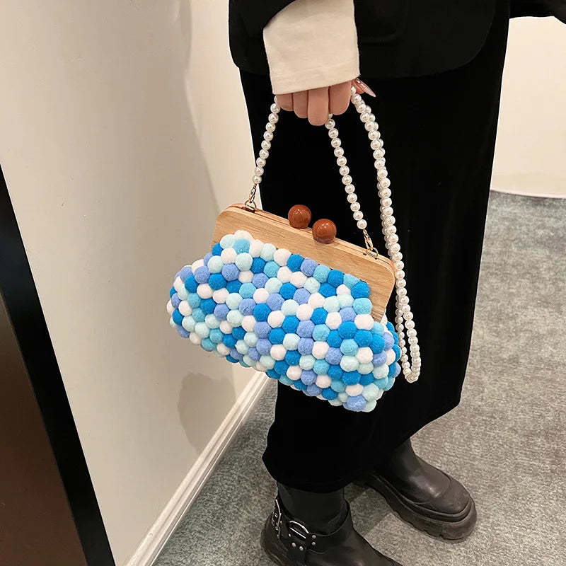 Women's Candy Color Pearl Shell Crossbody Handbag