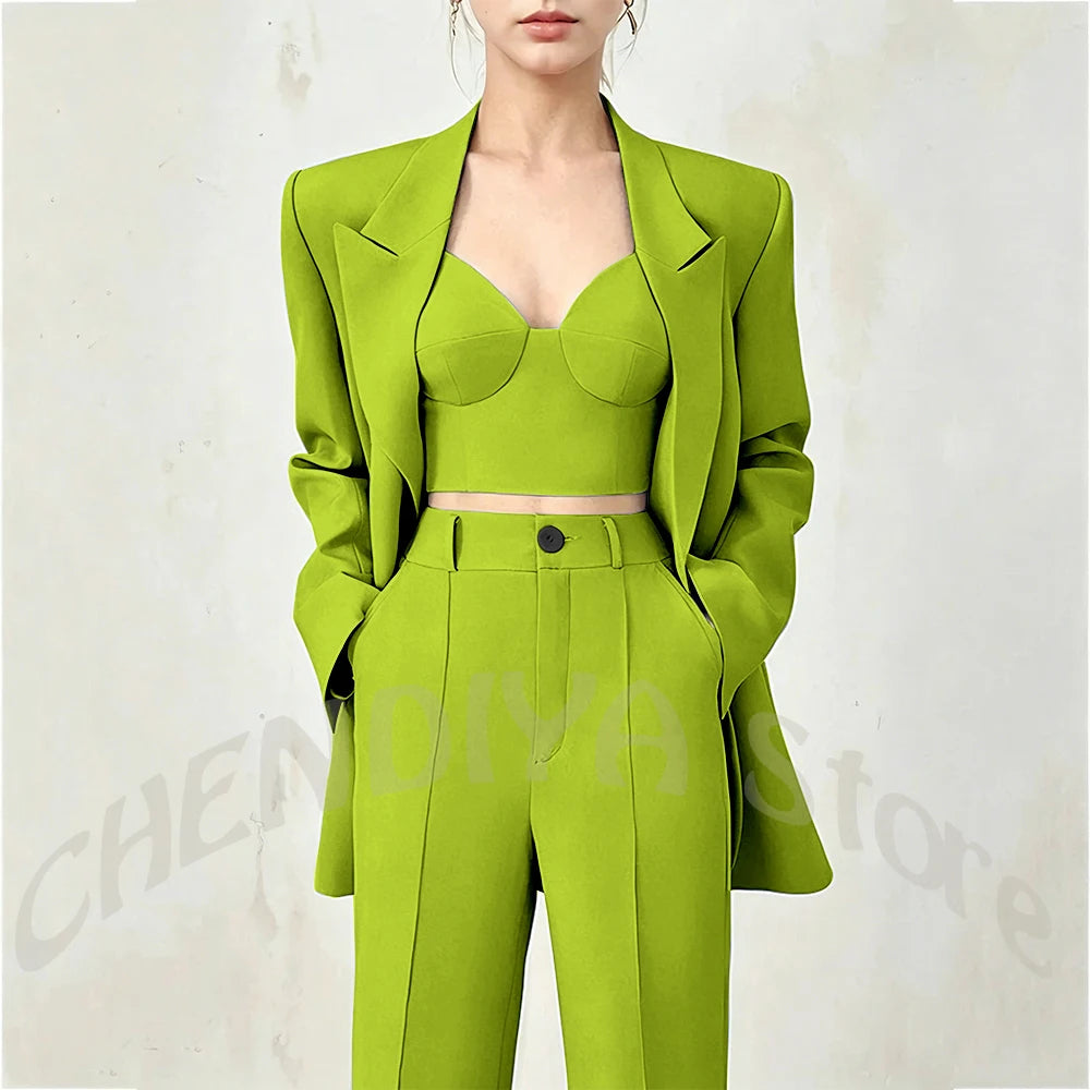 Women's Single Button Tailored Blazer and Pants Suit Set