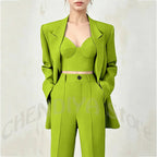 Women's Single Button Tailored Blazer and Pants Suit Set
