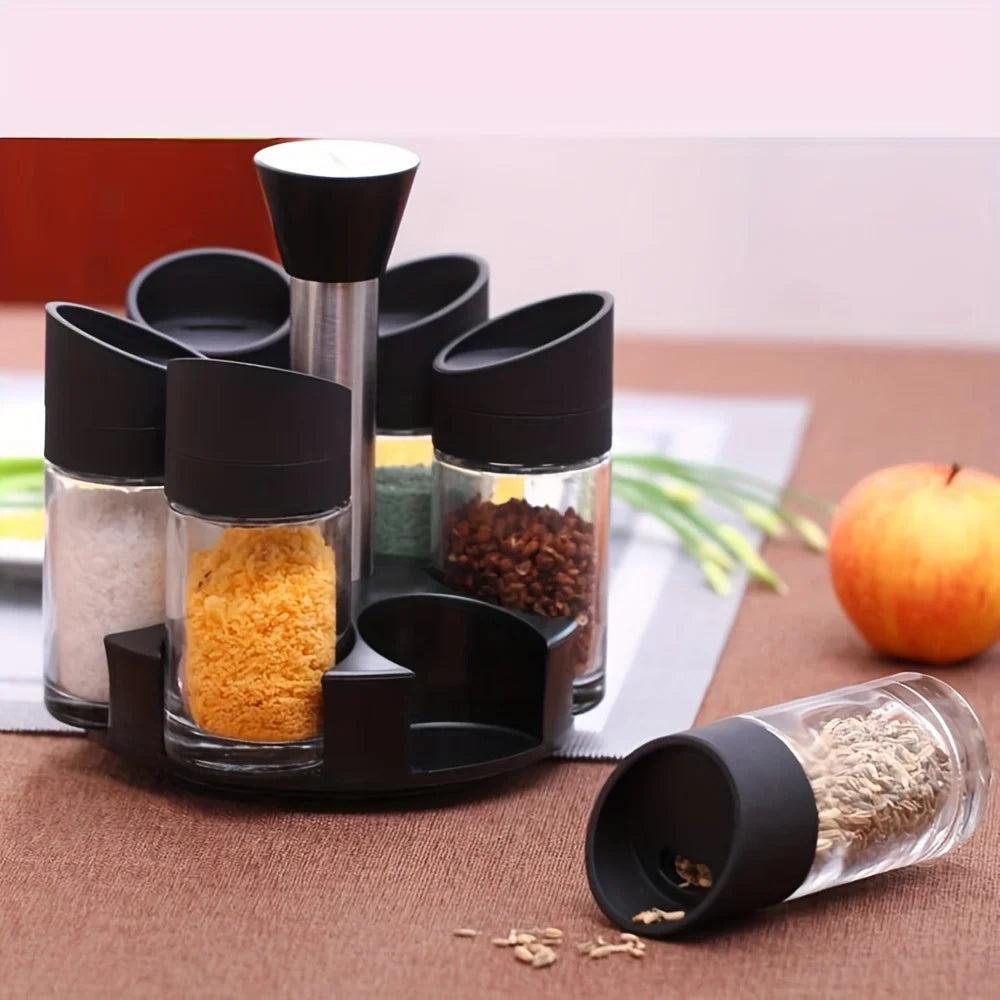 Rotating Spice Rack and Countertop Seasoning Organizer with 6 Jars