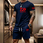 Men's Casual Round Neck T-Shirt and Drawstring Shorts Set