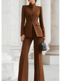 Women's Stand Collar Blazer Pants Suit