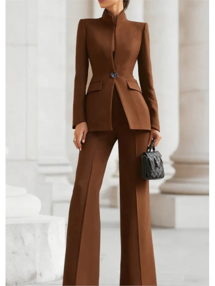 Women's Stand Collar Blazer Pants Suit