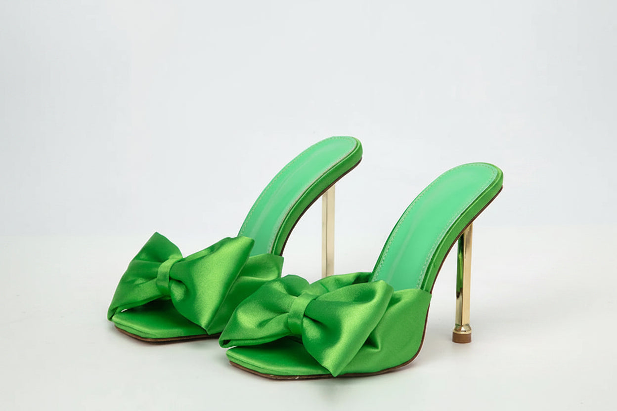 Women's Trendy Butterfly Knot Silk High Heel Slide Slippers