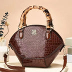 Women's Retro Stone Pattern Patent Leather Shoulder Handbag