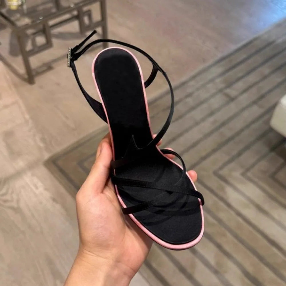 Women's Satin Color Block Stiletto Sandals