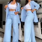 Women's Split Sleeve Blazer Straight Leg Pants Suit Set