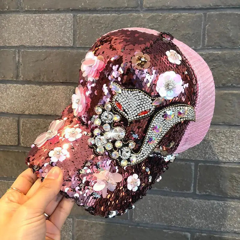 Sequin Duckbill Sun Hat Breathable Reflective Adjustable 22-23 Inch