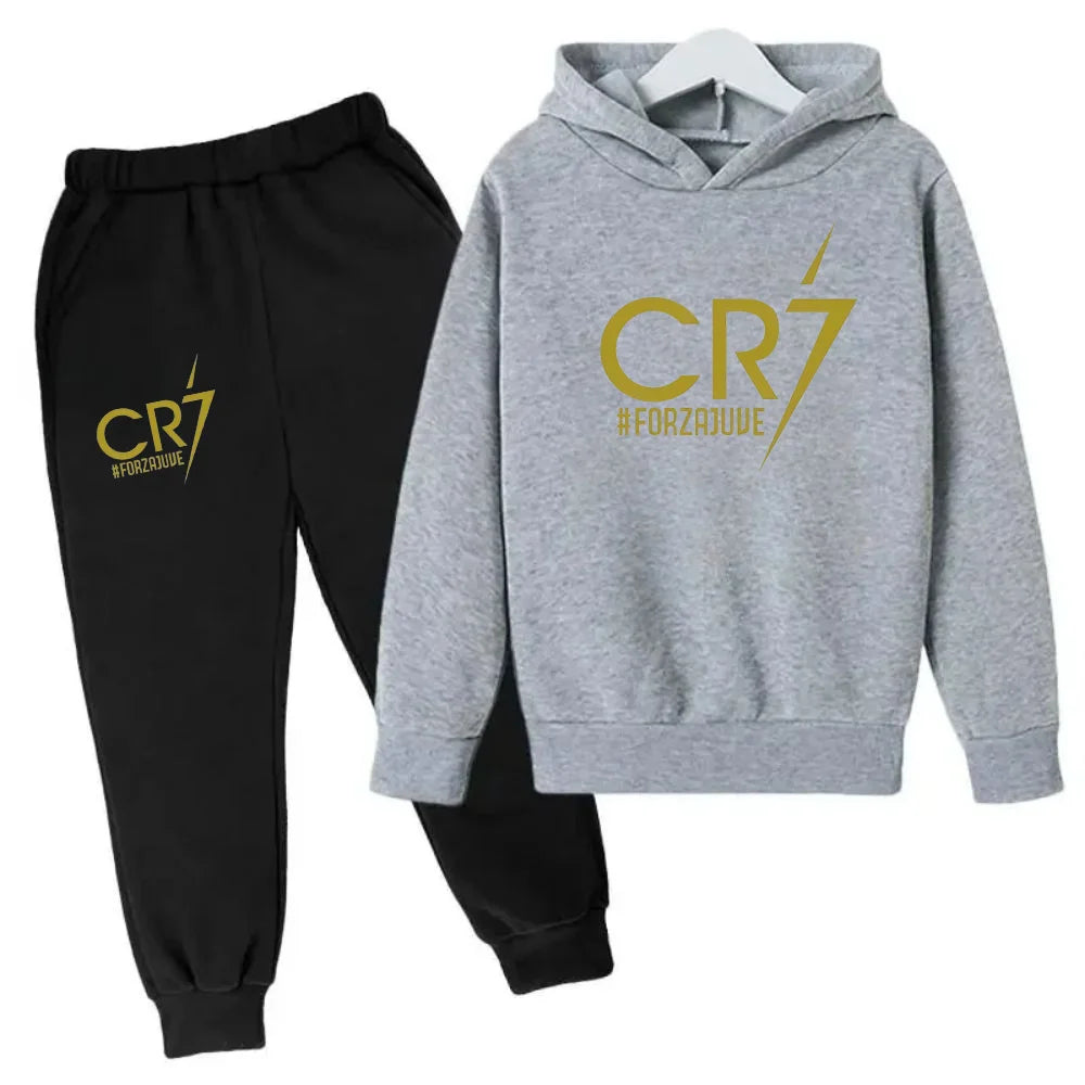 Kids' Ronaldo CR7 Print Hoodie Sweatshirt Pants Two-Piece Set