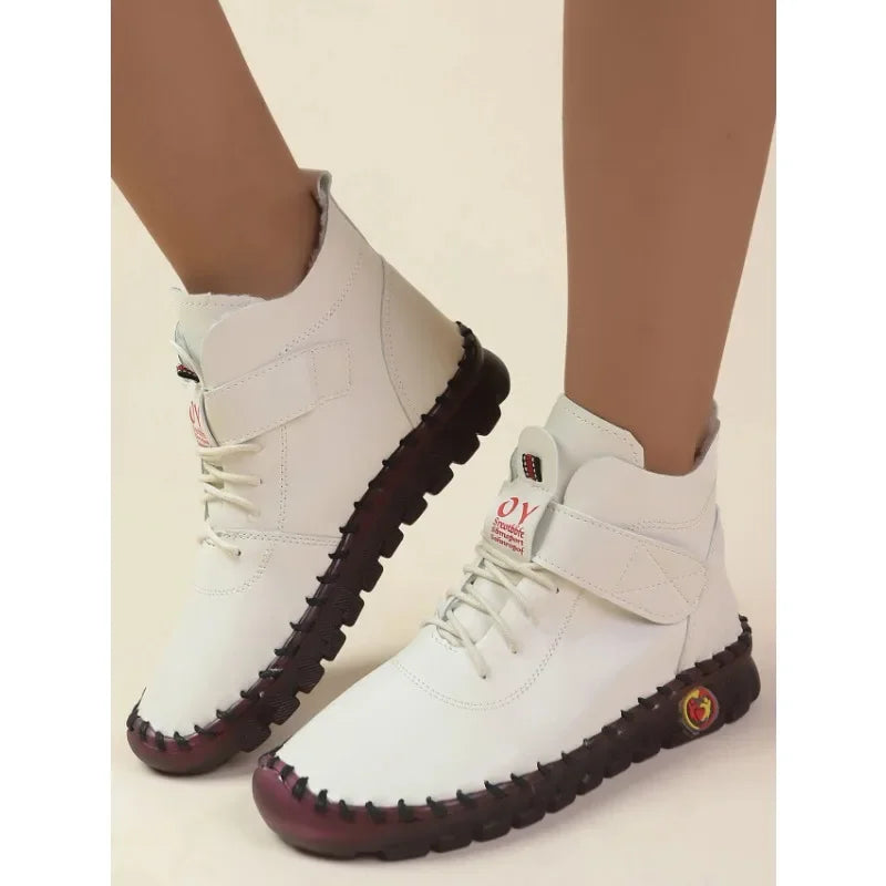 Women's Winter Flat Ankle Boots Short Plush Lining Round Toe Hook & Loop