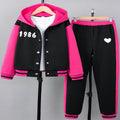 Girls' Color Block Hooded Jacket Pants Two-Piece Set WAL4094