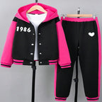 Girls' Color Block Hooded Jacket Pants Two-Piece Set WAL4094