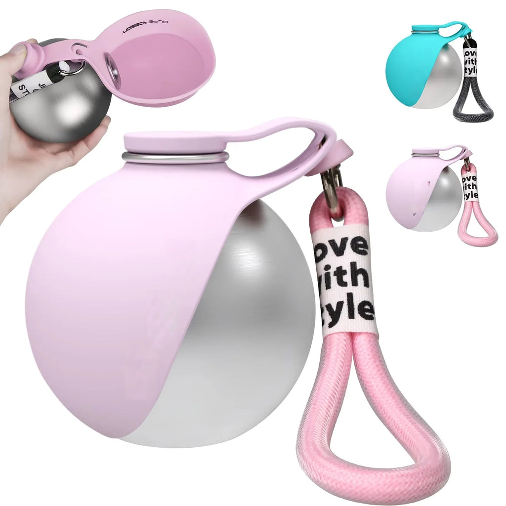 Portable 2-in-1 Dog Water Bottle Leak-Proof Stainless Steel Travel Dispenser for Small Dogs