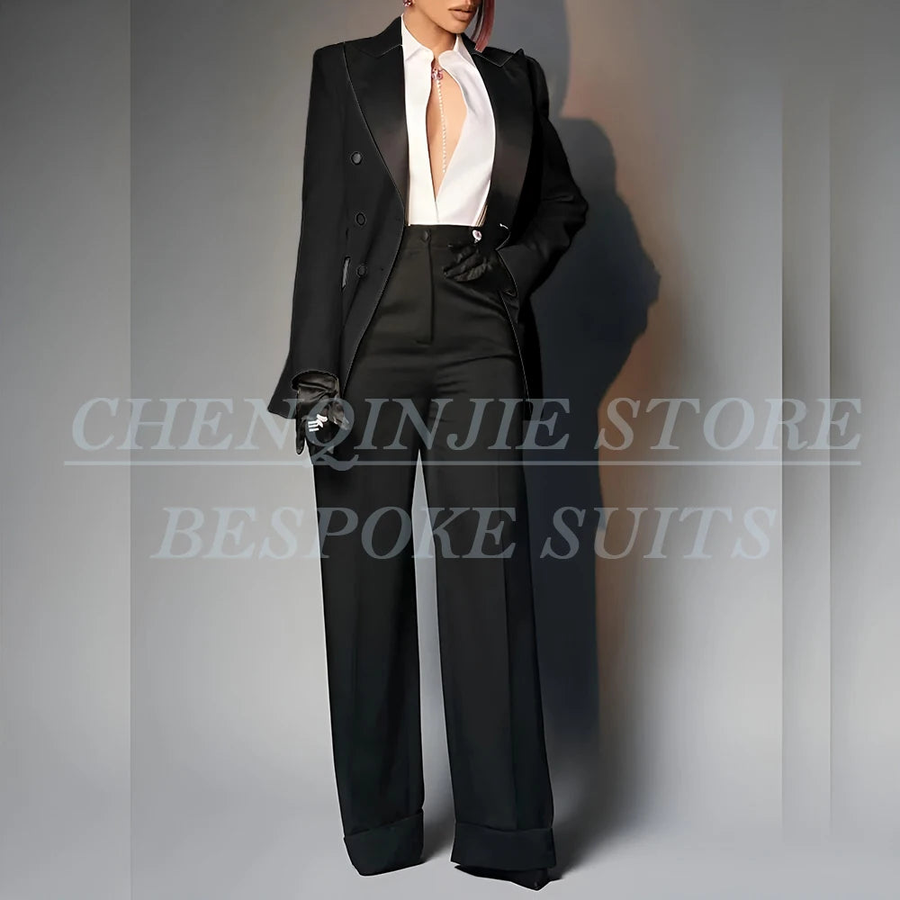 Women's Double Breasted Peak Lapel Slim Fit Pants Suit