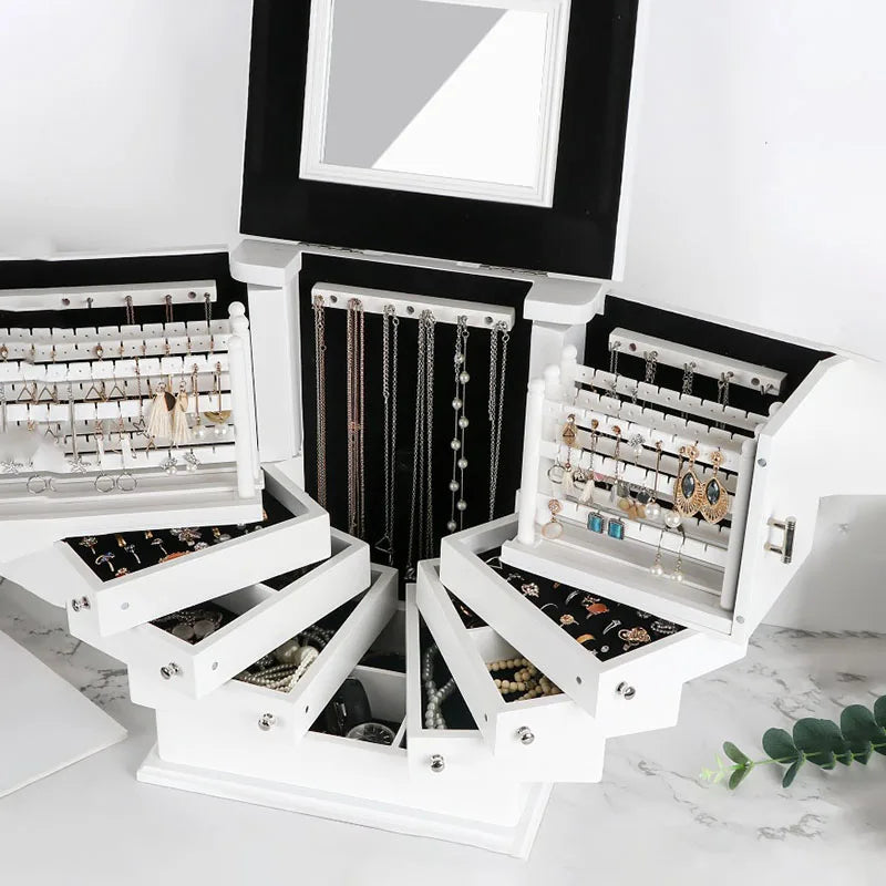 Large Wooden Jewelry Box and Velvet Organizer for Women
