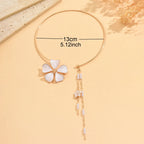 Women's Fashion Bohemian Enamel Flower Pearl Tassel Open Choker Necklace