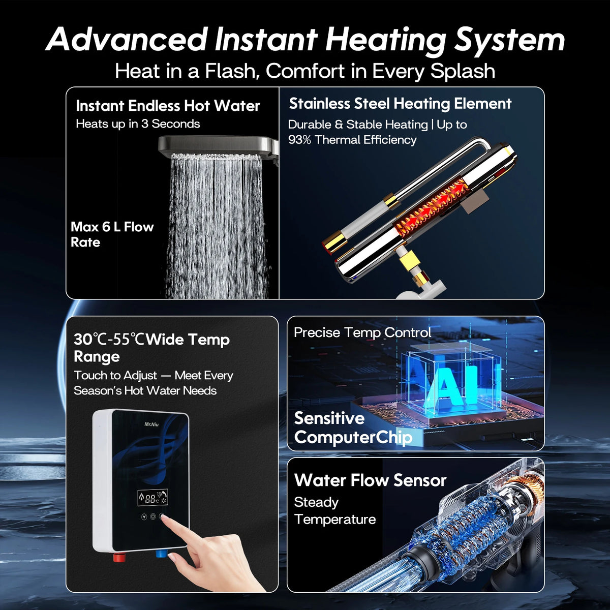 Instant Electric Water Heater and Tankless Shower System