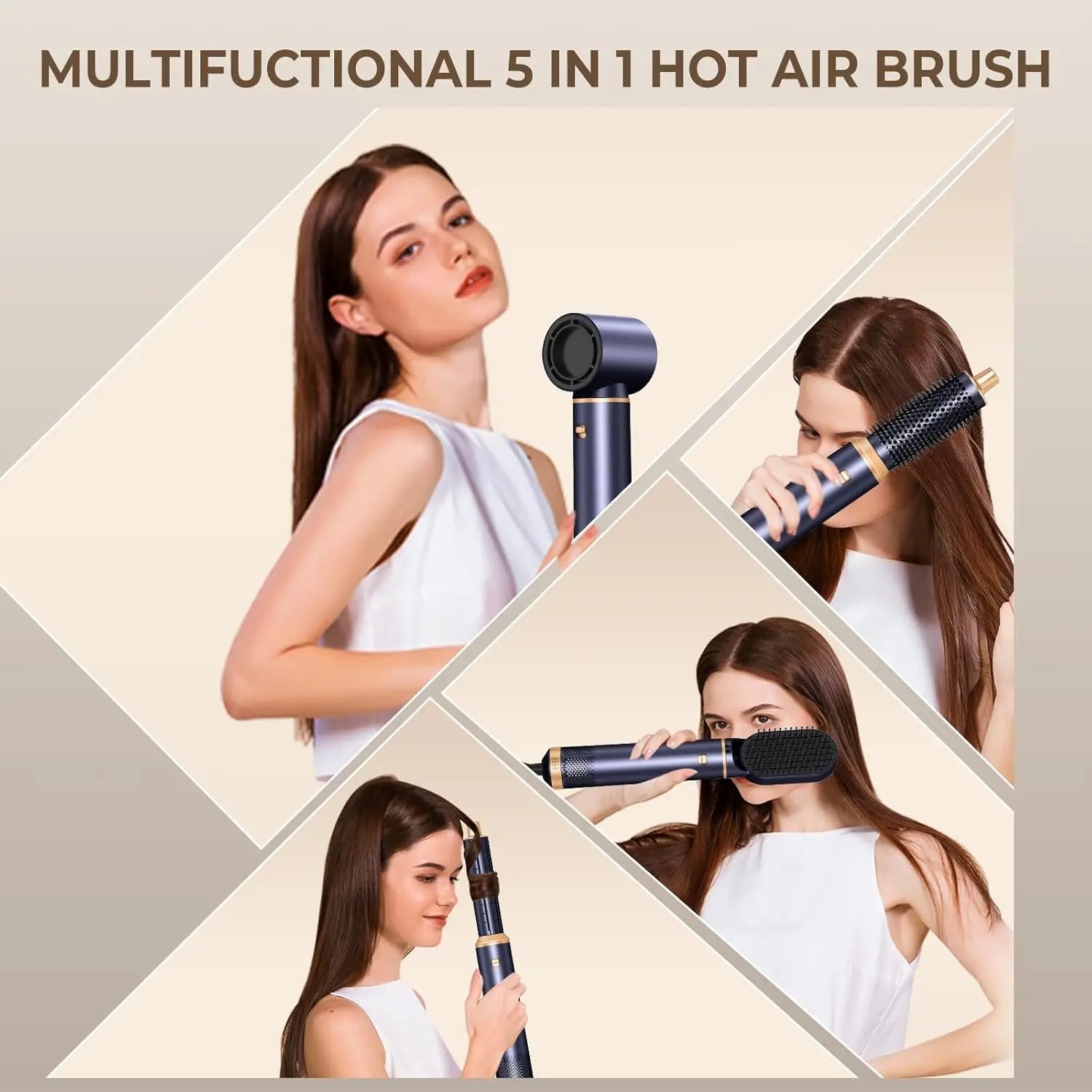 5-in-1 Hair Dryer Brush Negative Ion Air Styler Curler Set