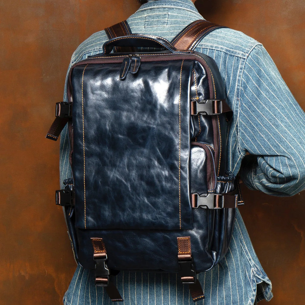 Men's Genuine Leather 16 Inch Travel Laptop Backpack