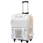 Foldable Double-Layer Pet Carrier with Wheels Breathable Travel Trolley for Two Cats