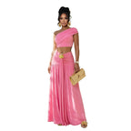 Women's Casual One Shoulder Crop Top and Long Skirt Two Piece Matching Set