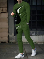 Men's Casual Striped Print Round Neck Shirt and Pants Set