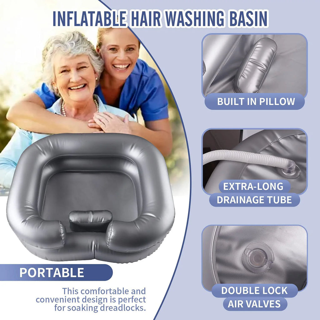 Inflatable Hair Wash Basin with Pillow for Bedridden Home Care