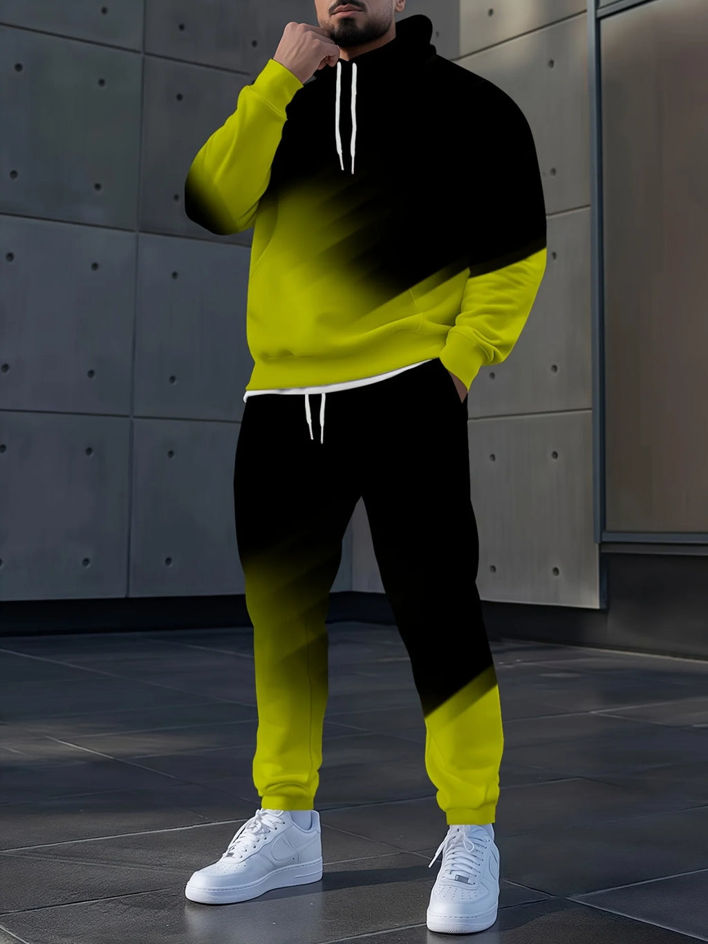 Men's Autumn Gradient 3D Print Hoodie and Sweatpants Tracksuit Set